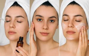 Woman doing skin cycling treatments